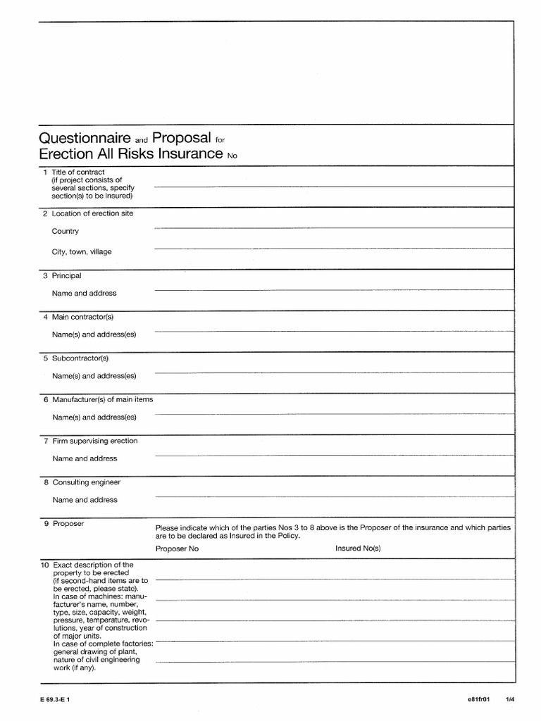 Erection All Risks Insurance Proposal | PDF | Insurance | Indemnity