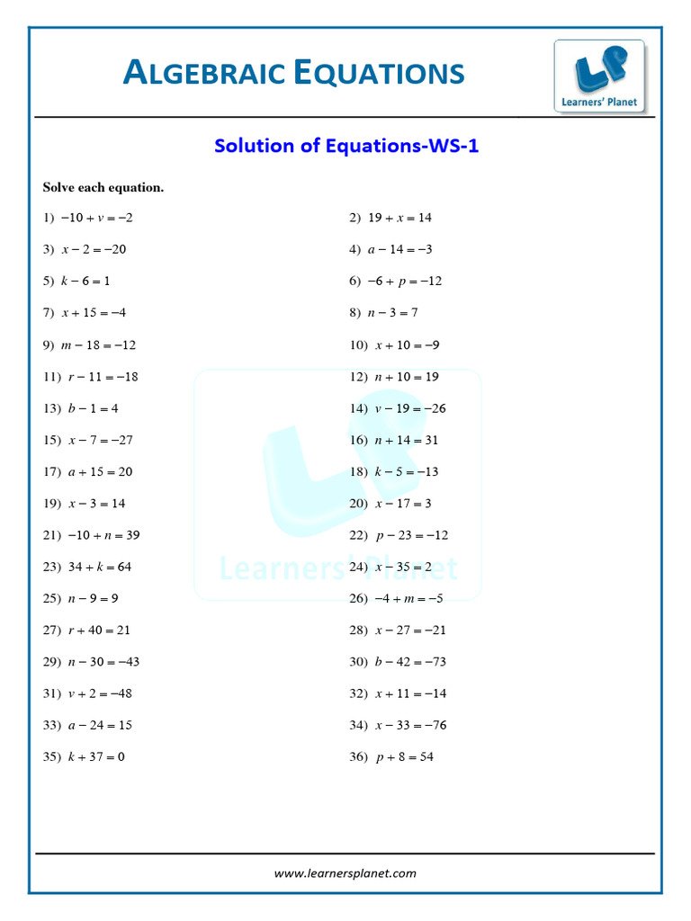 Algebraic Equations Workbook 1 | PDF