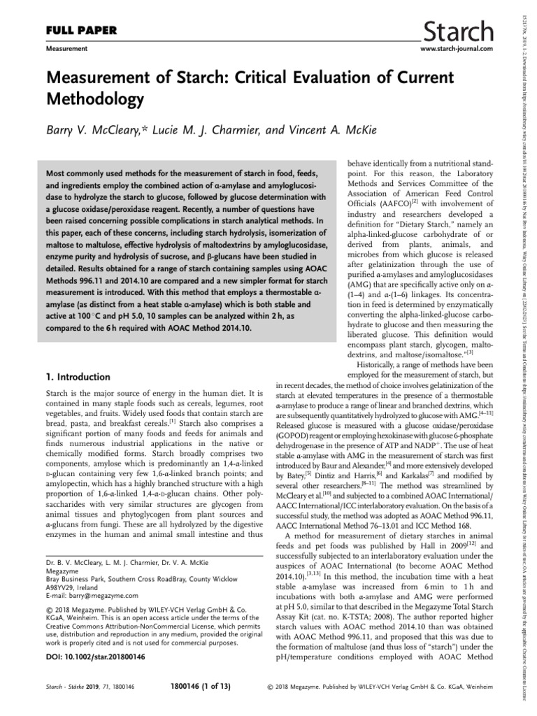 Starch ST Rke 2018 McCleary Measurement of Starch Critical