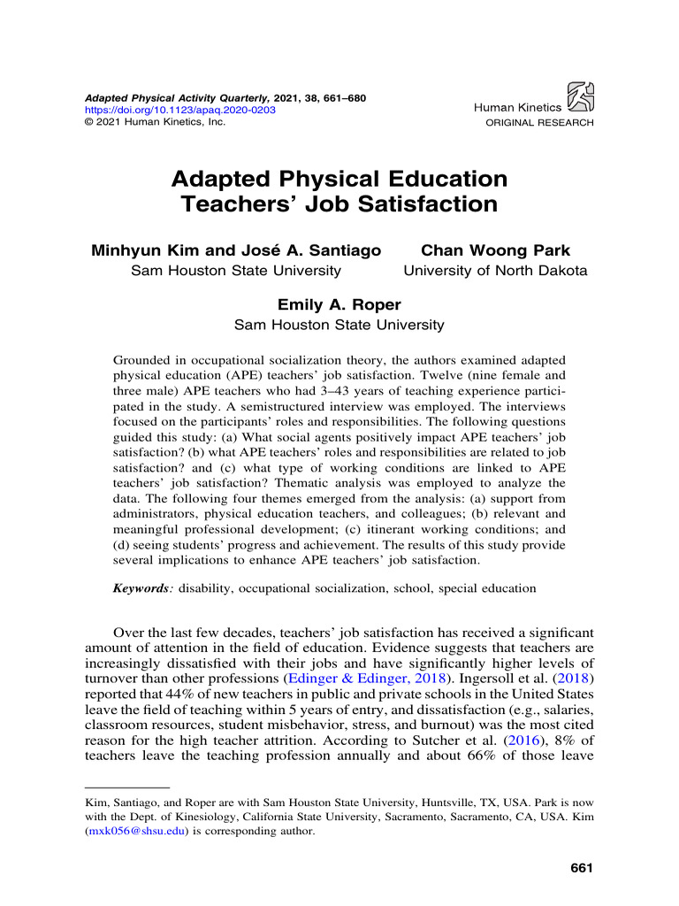 Adapted physical education teachers job satisfaction pdf teachers
