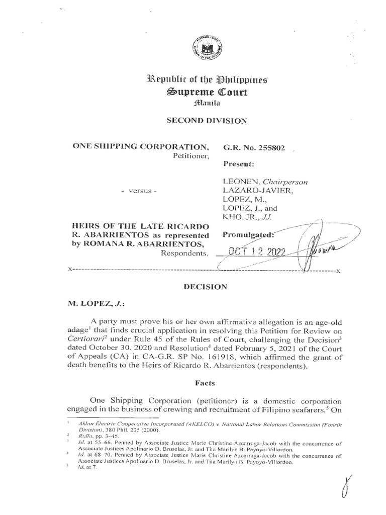 Juris Seaman Seafarer Death Compensability PDF Statute Of