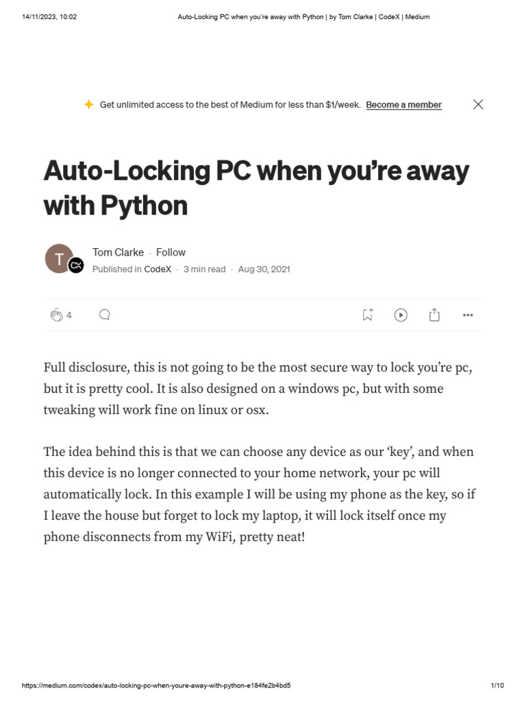 Auto-Locking PC When You're Away With Python - by Tom Clarke - CodeX ...
