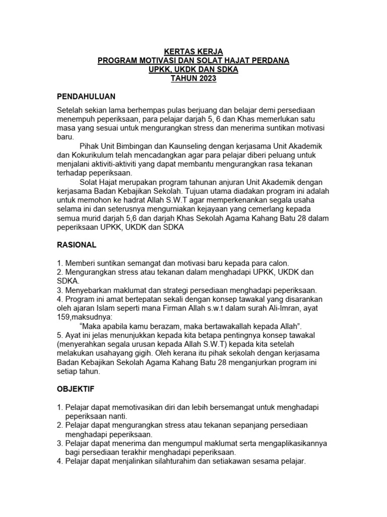 Program Motivasi dan Solat Hajat 2023 | PDF
