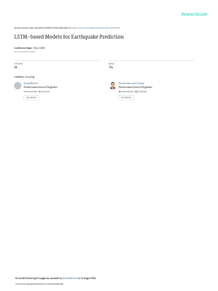 Lstm based models for earthquake prediction march 2020 download free