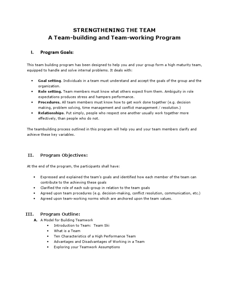 Team Building Program for High Performance | PDF | Team Building | Goal