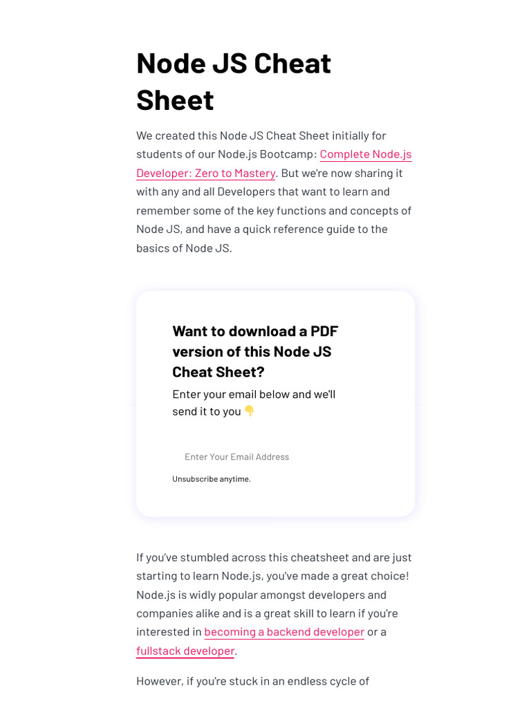 Node JS Cheat Sheet + PDF Zero To Mastery | PDF | Client–Server Model ...
