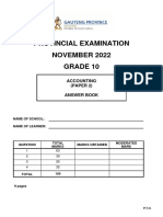 Grade 10 Provincial Examination Accounting P2 (English) November 2022 Answer Book