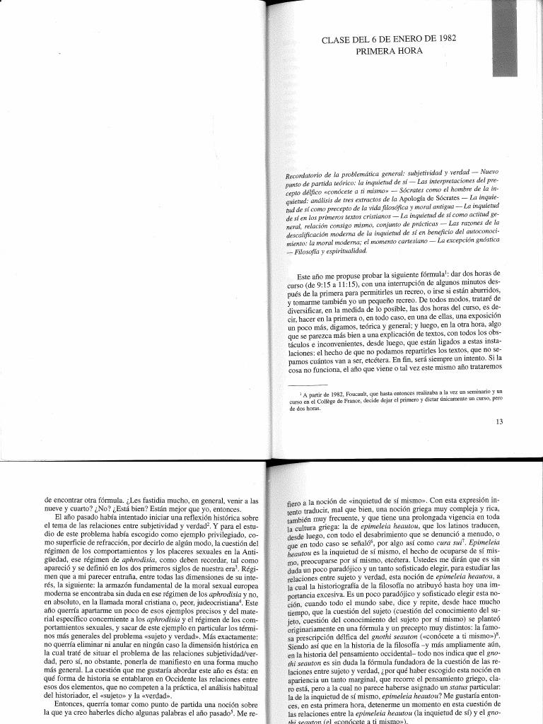 Michel Foucault, Clase del 6 de enero de 1982. Primera hora PDF