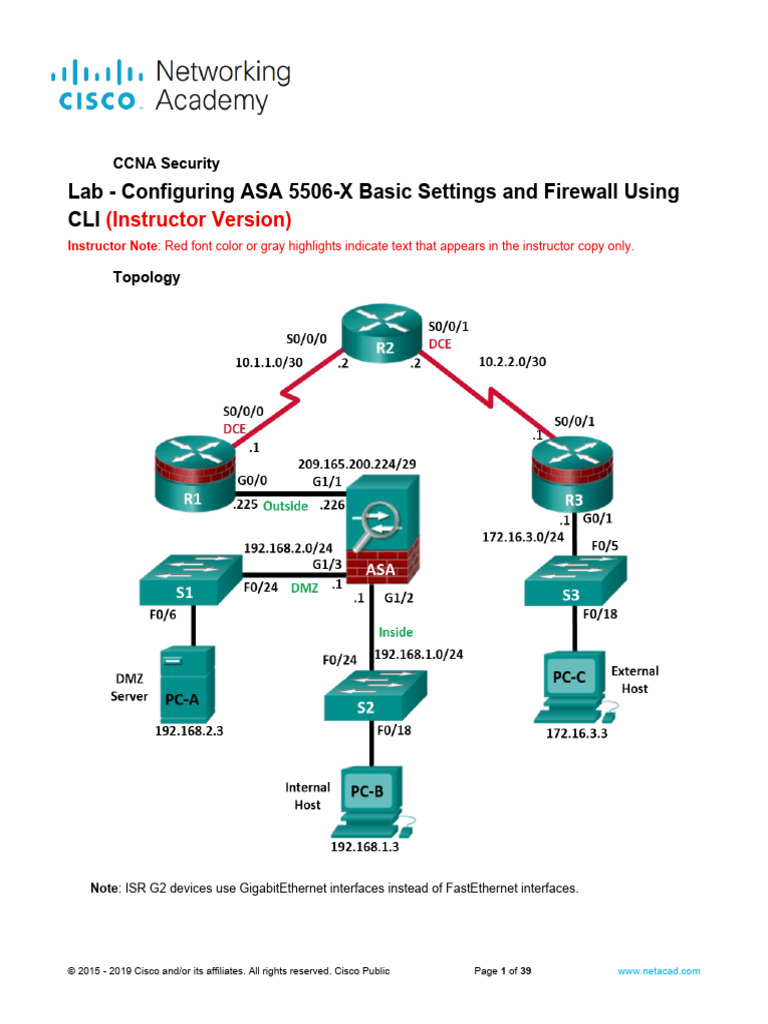 9.3.1.2 Lab - Configure ASA 5506-X Basic Settings and Firewall Using ...