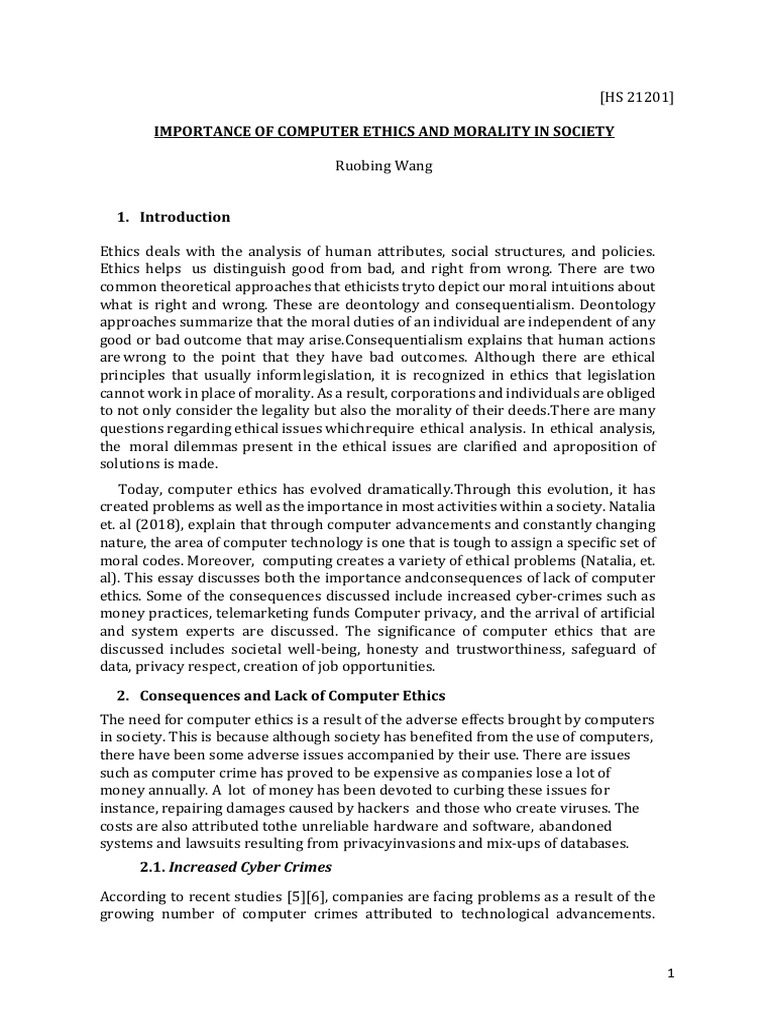  hs 21201 essay importance of computer ethics and morality in society