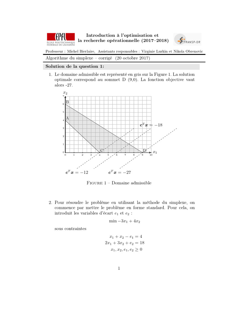 Algorithme du Simplexe Corrigé | PDF | Optimisation mathématique ...