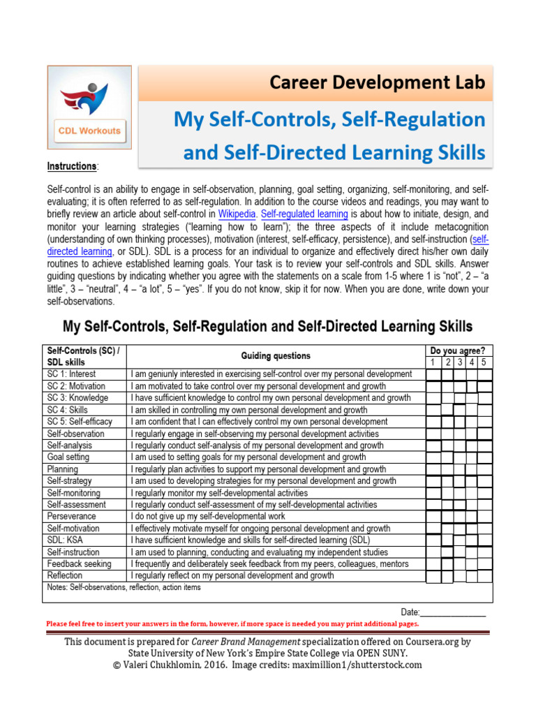 2 - My Self-Controls and Self-Directed Learning Skills Template | PDF ...