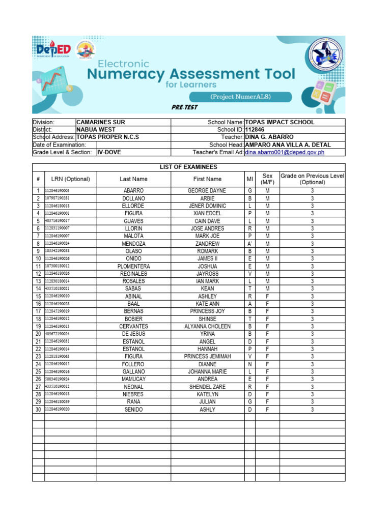 IV-DOVE Numeracy Assessment Results | PDF | Reading (Process ...