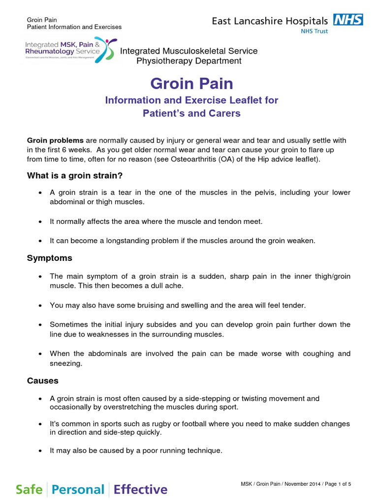 Groin Pain Patient Information and Exercises PDF Physical Therapy Pain