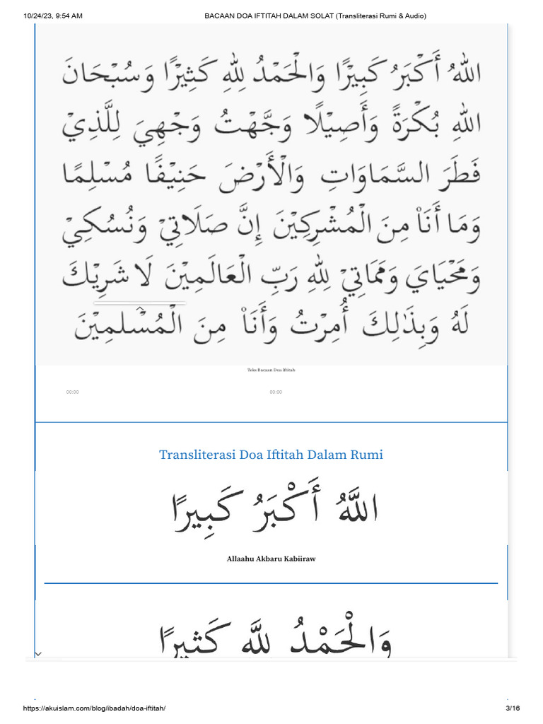Bacaan Doa Iftitah Dalam Solat (Transliterasi Rumi & Audio) | PDF