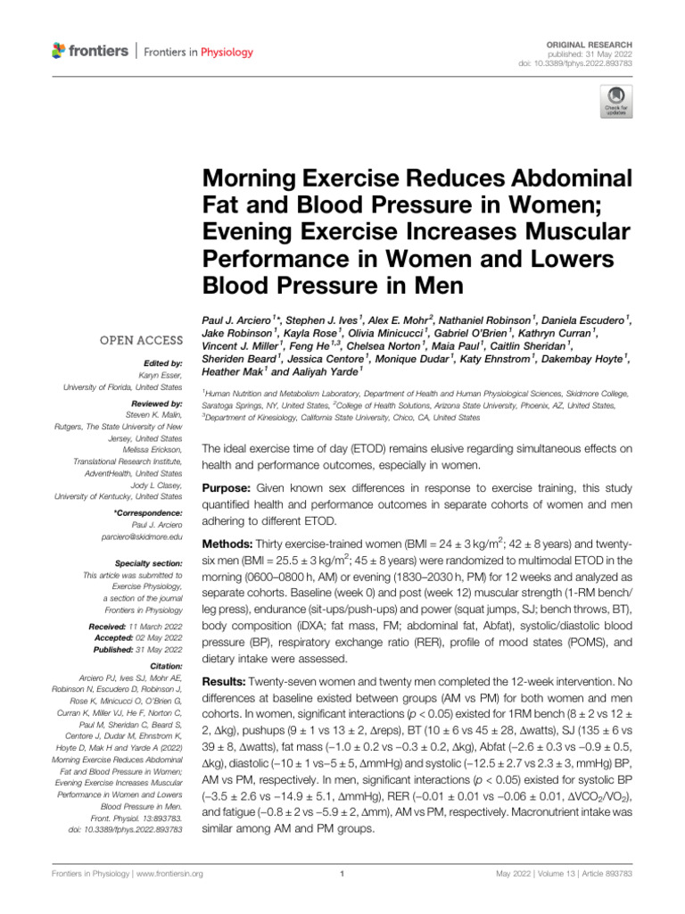 Exercise Timing Effects on Health Outcomes | PDF | Heart Rate ...
