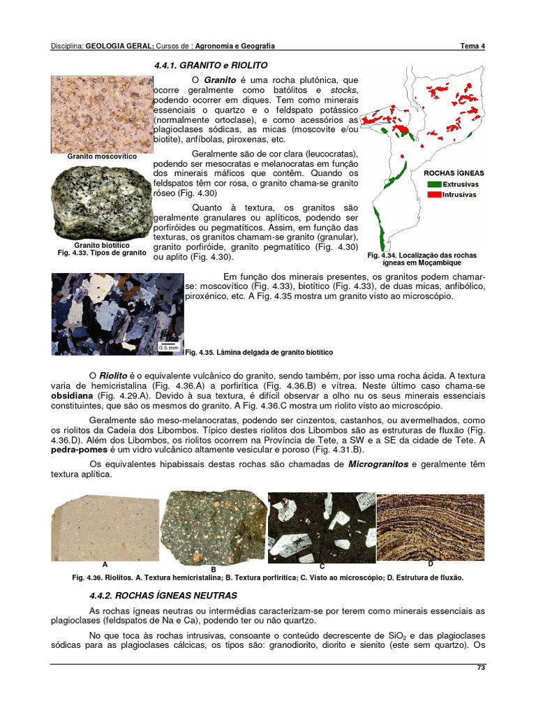 Tipos de Rochas Ígneas e Granito | PDF | Granito | Basalto