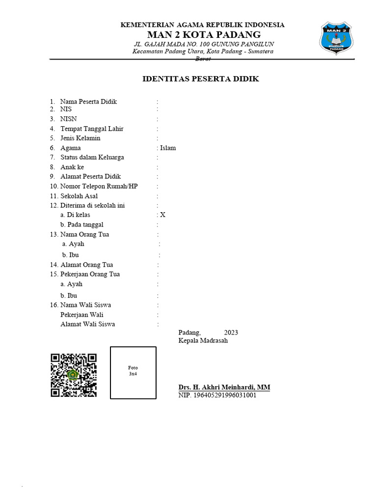 Identitas Peserta Didik di Raport | PDF