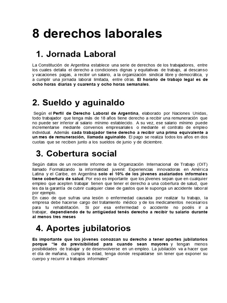 8 Derechos Laborales en Argentina | PDF | Derecho laboral | Salario
