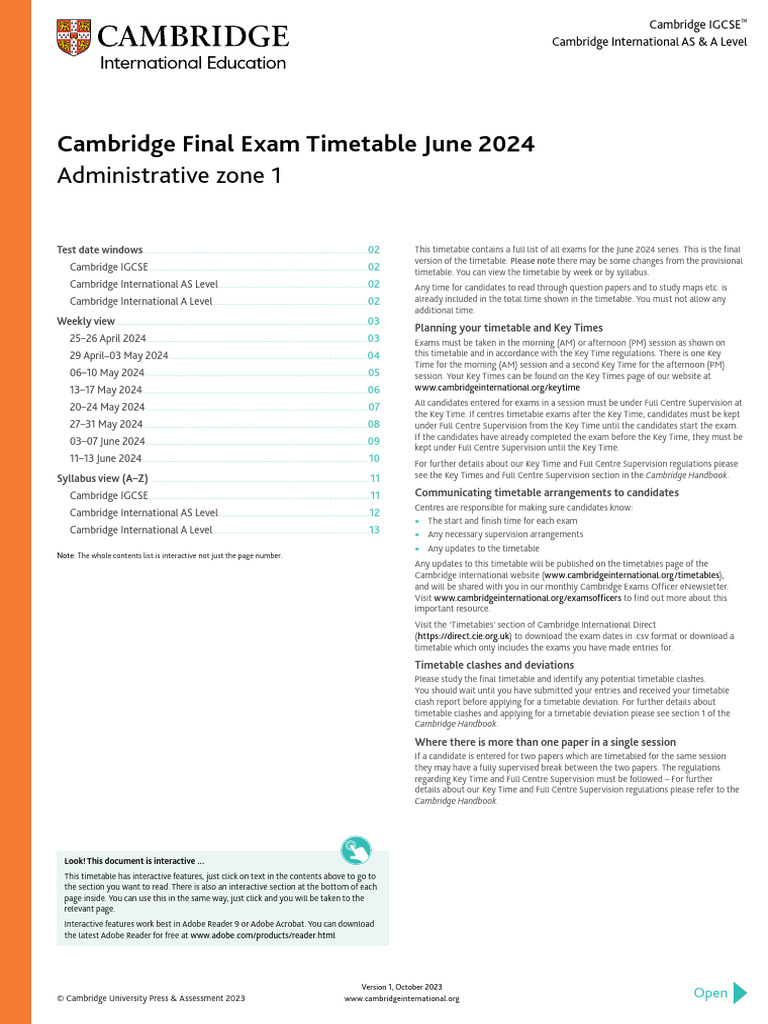 June 2024 zone 1 time table pdf mathematics science