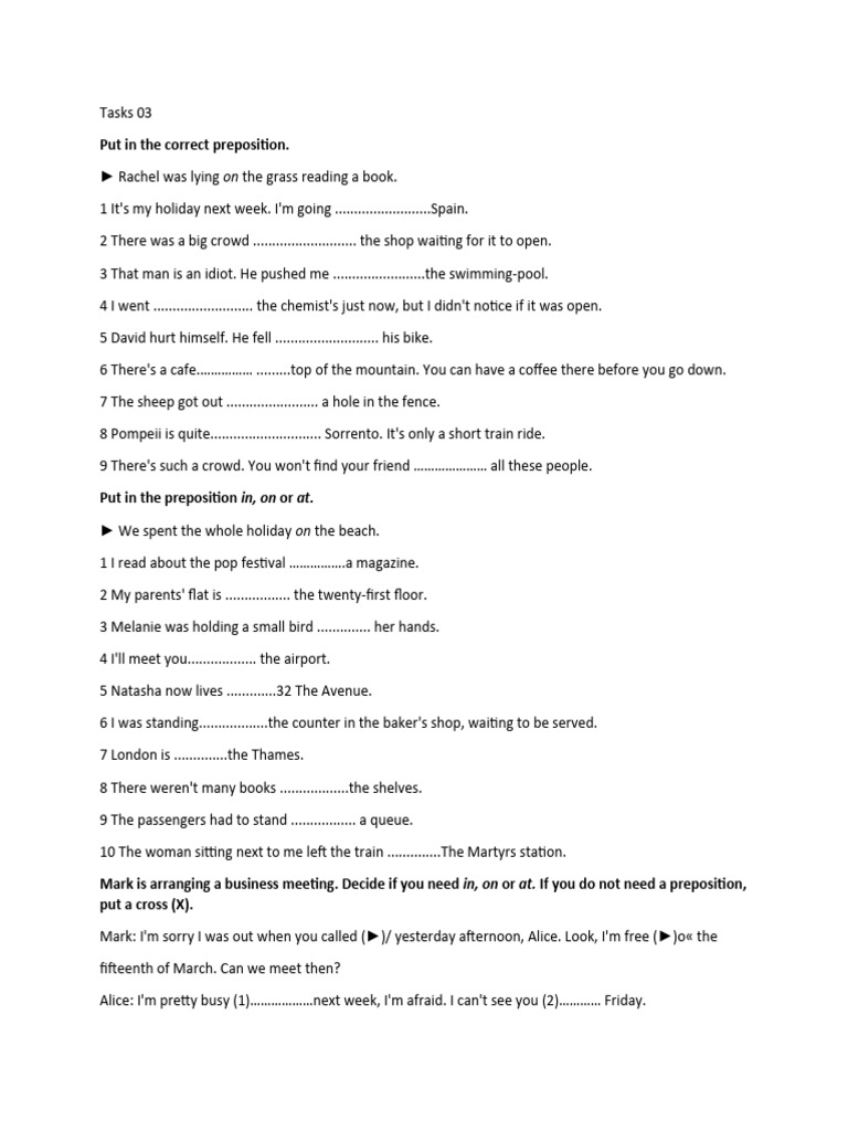 Preposition Practice Exercises | PDF