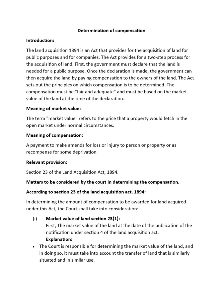 Compensation Determination in Land Acquisition | PDF | Private Law ...