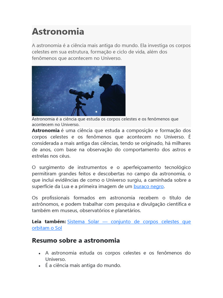 O que é Astronomia: História e Ramos | PDF | Astronomia | Nicolau Copérnico