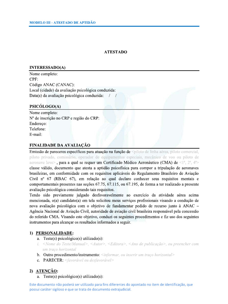 Atestado de Aptidao Modelo Psicologico | PDF