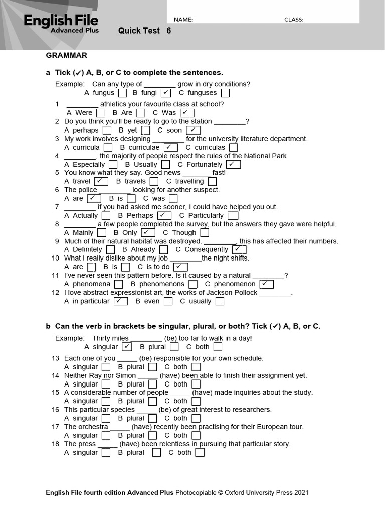Quick Test: Grammar & Vocabulary Skills | PDF