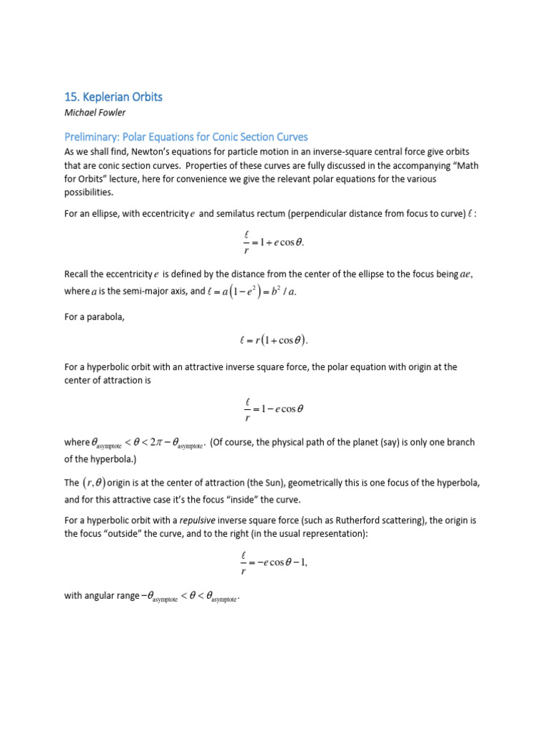 CM 15 Keplerian Orbits PDF Ellipse Orbit