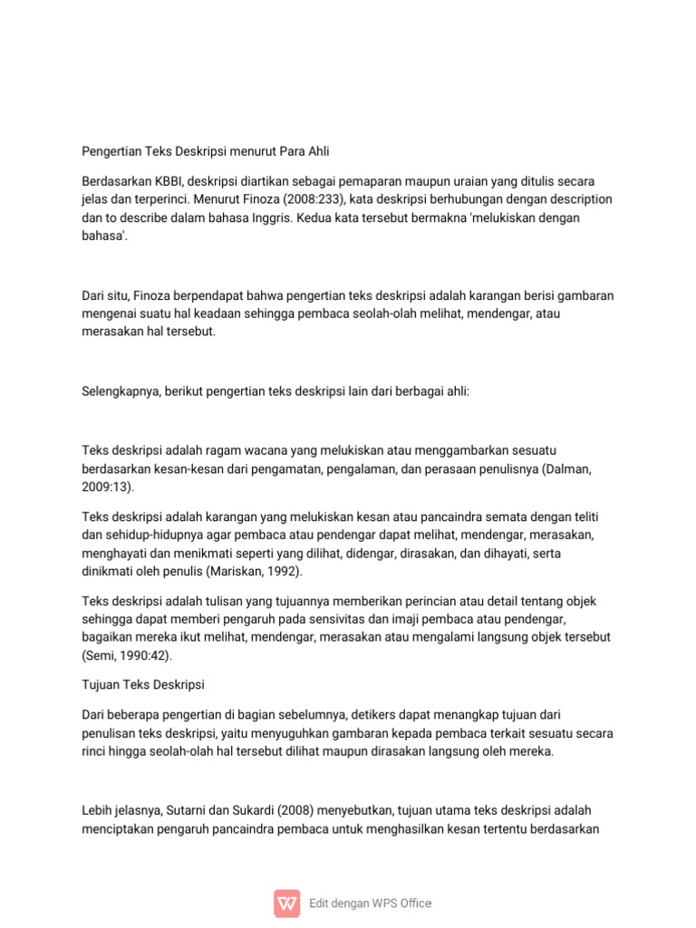 Pengertian dan Ciri Teks Deskripsi | PDF | Kajian Bahasa Asing