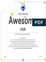 Google Interland Nick Certificate of Awesomeness