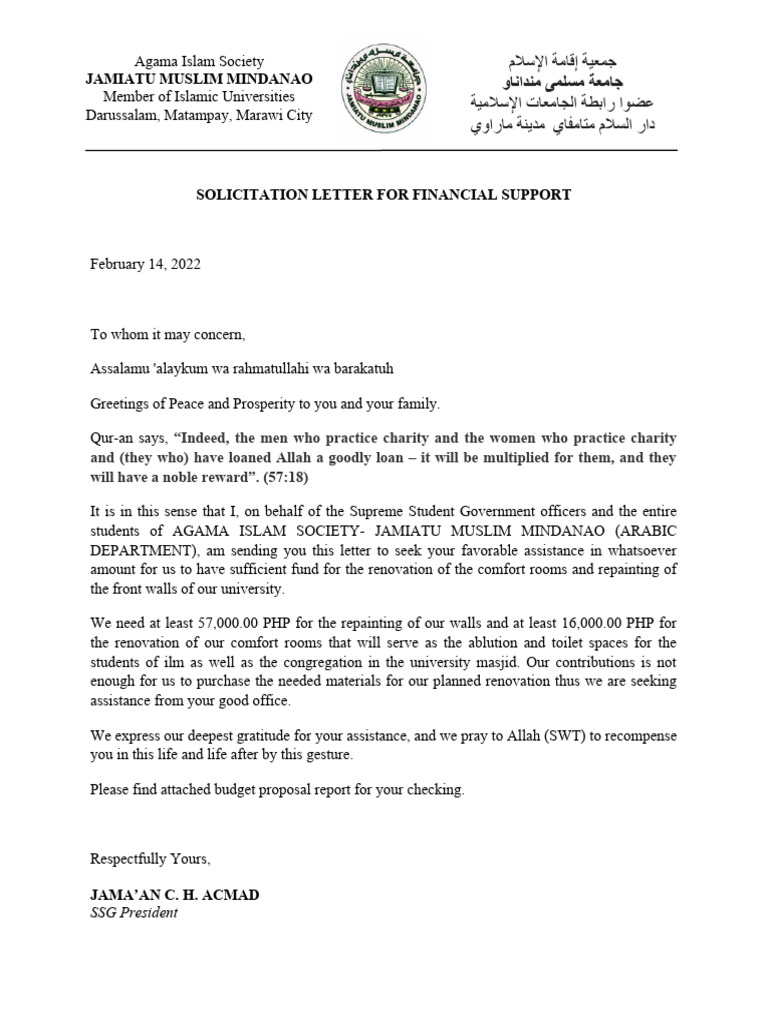 Financial Support Request for Renovation | PDF | Business