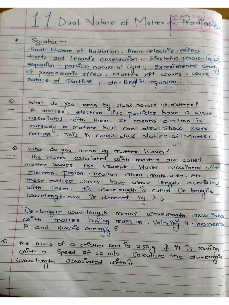 Physics Dual nature of matter and radiation | PDF