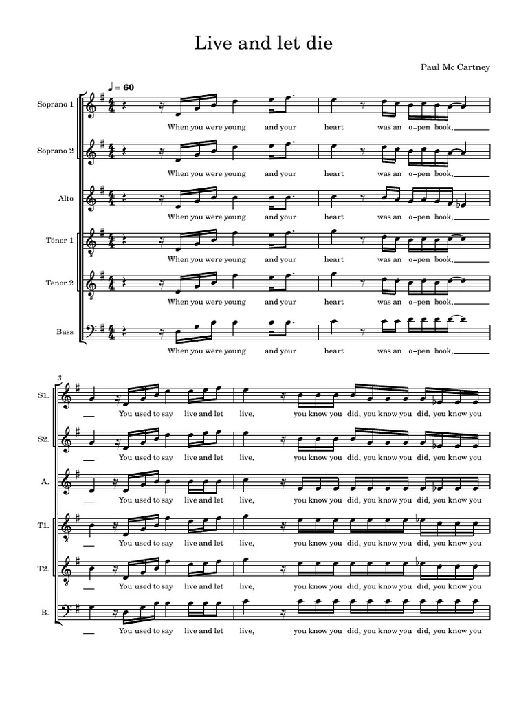 Live and Let Die - Arrangement SATB | PDF | Pitch (Music) | Compositions