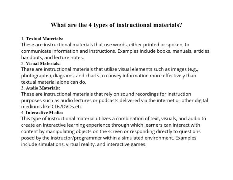 What are the 4 types of instructional materials PDF