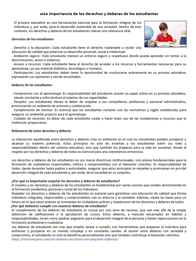 Los Derechos Y Deberes De Los Estudiantes Pdf Aprendizaje