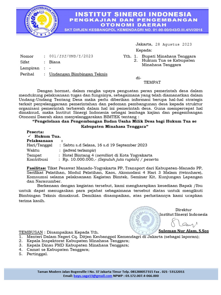 SURAT UNDANGAN - BUMDES - ISI Salinan - 231110 - 124422 | PDF