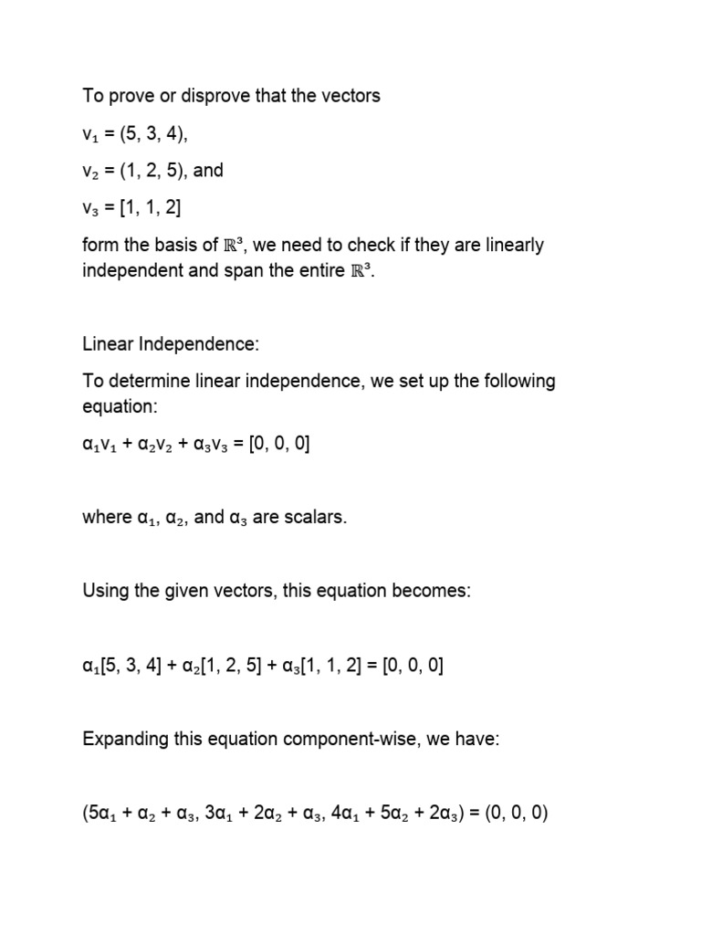To Prove or Disprove That The Vectors | PDF
