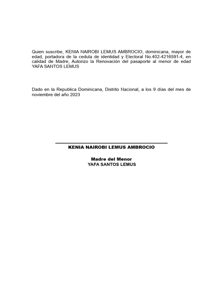 Carta modelo de pasaporte menor de edad pdf