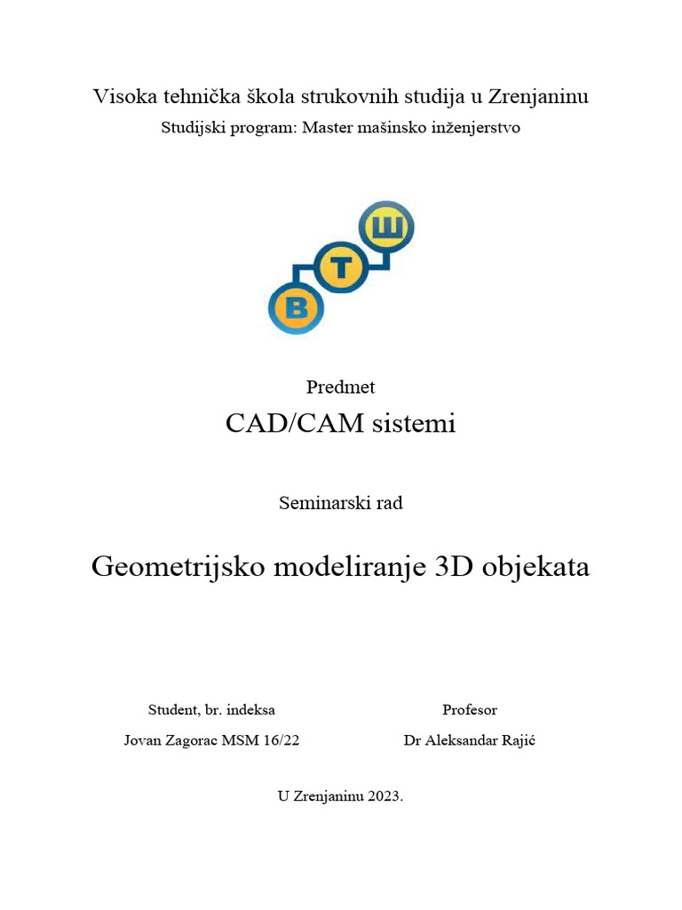 Seminarski Rad - CAD-CAM Sistemi | PDF