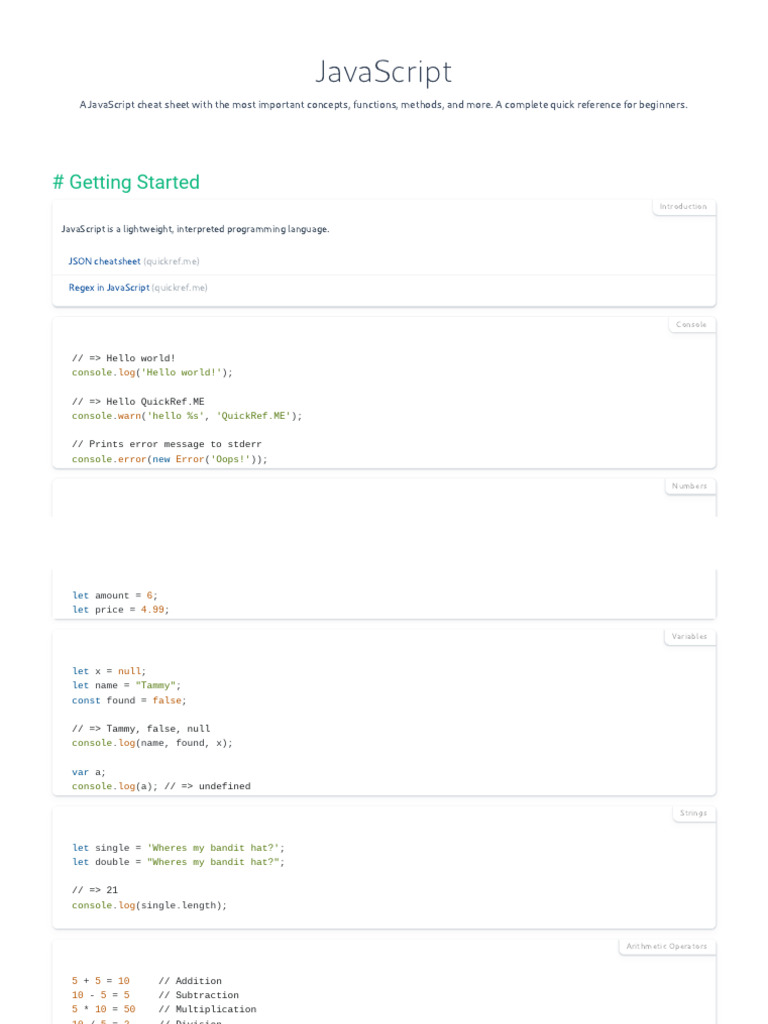 JavaScript Cheat Sheet & Quick Reference | Download Free PDF ...