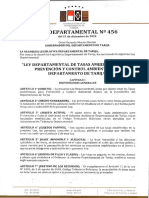 Ley Departamental N 456 Ley de Tasas Medio Ambientales para Prevencion y Control Ambiental Del Departamento de Tarija