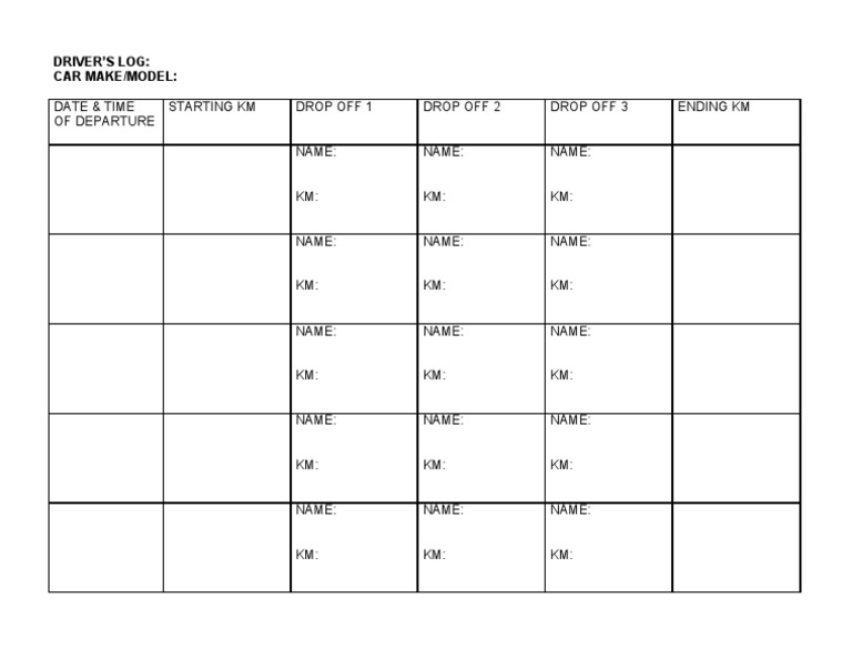 Driver's Log Template Example | PDF | Business