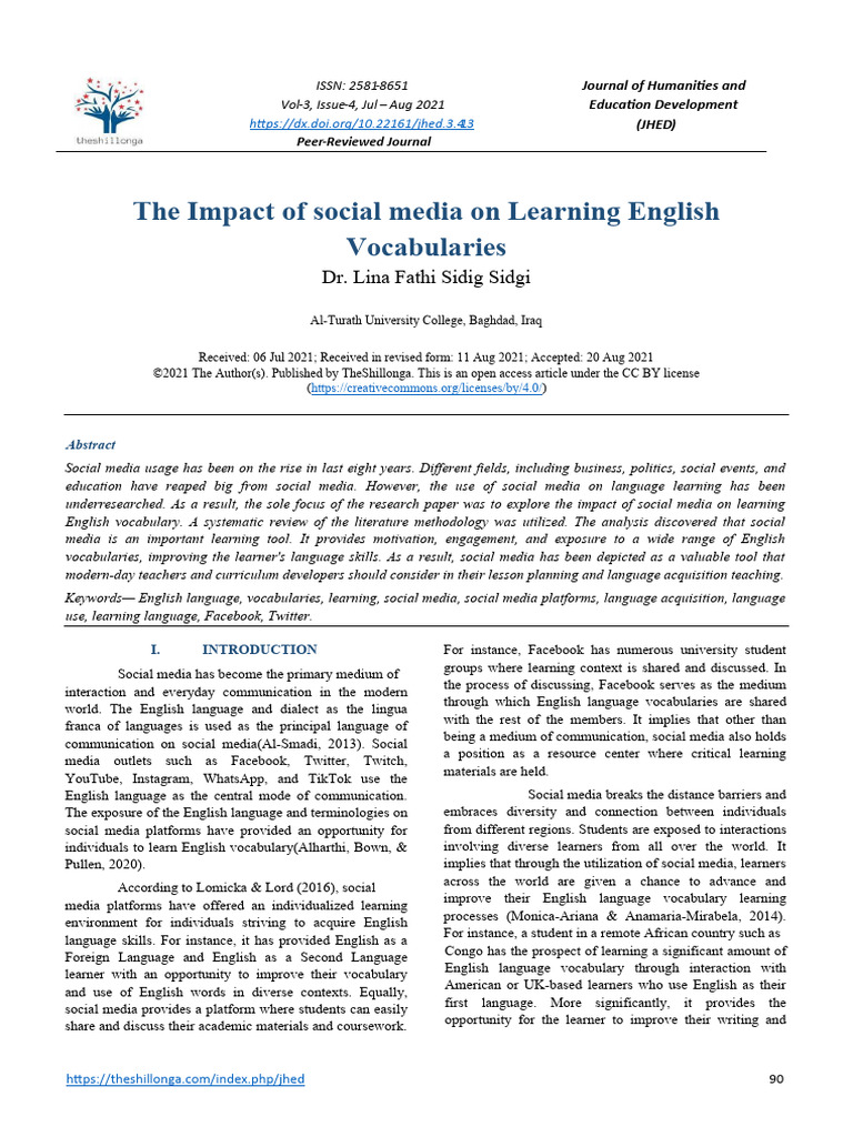 Social Media's Role in English Vocabulary Learning | PDF | Social Media ...