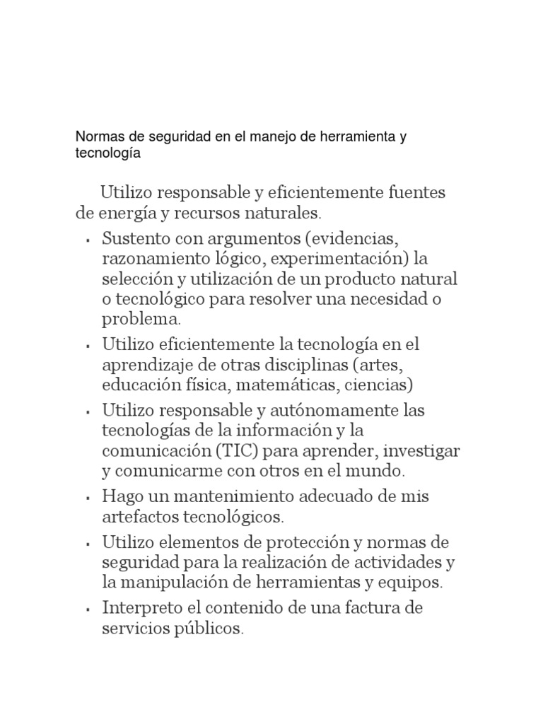 Normas de Seguridad en El Manejo de Herramienta y Tecnología | PDF