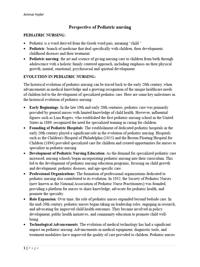 1 Perspective Of Paediatric Nursing Pdf Nursing Pediatrics