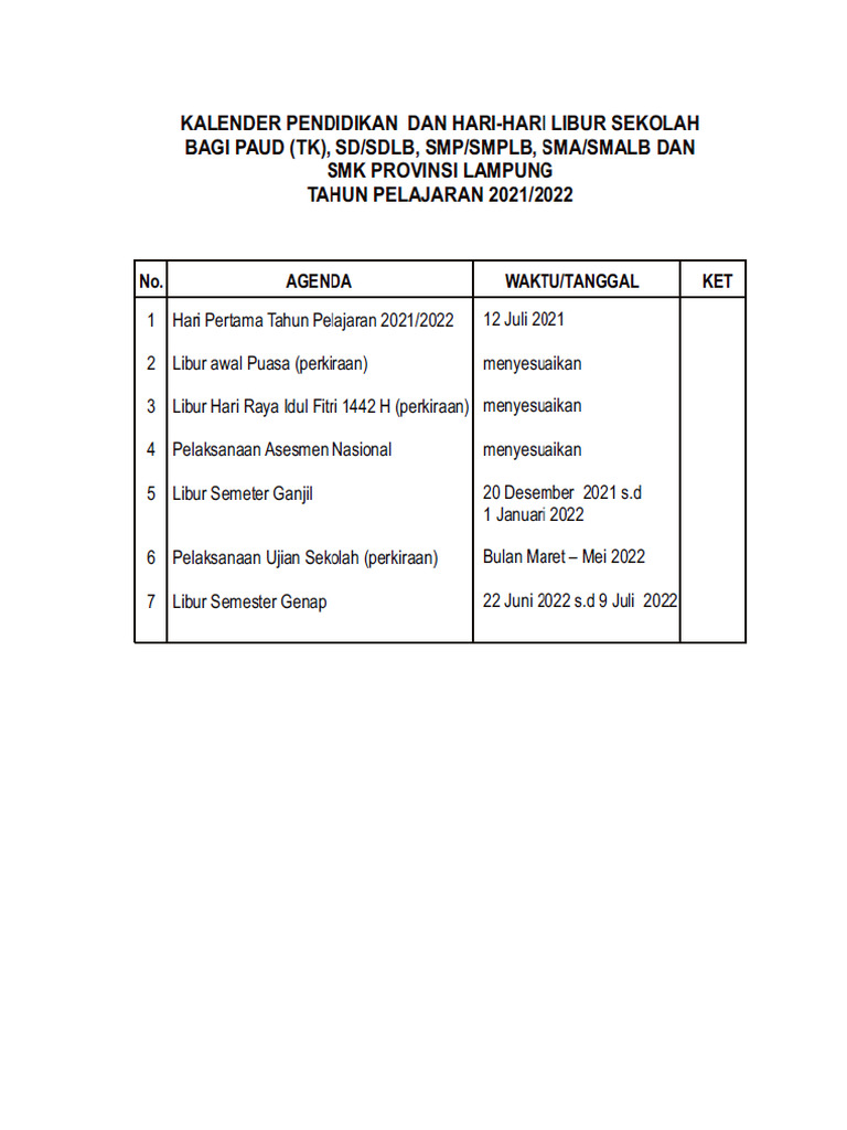1.1 Kalender Pendidikan | PDF