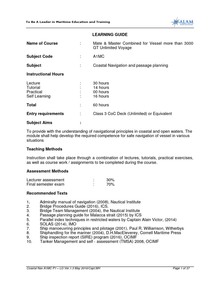 Coastal Navigation A1MC Course Guide | PDF | Navigation | Maritime Pilot