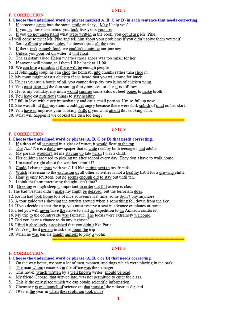 Grammar Correction Exercises: Units 7-11 | PDF | Astronauts | English ...
